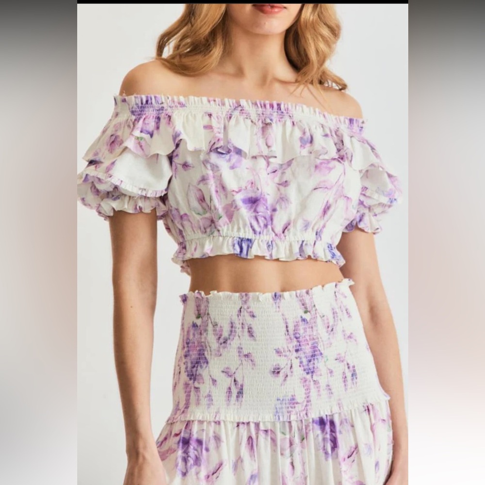 NWT LoveShackFancy Audrille Crop Top in Spanish Lilac Size Small